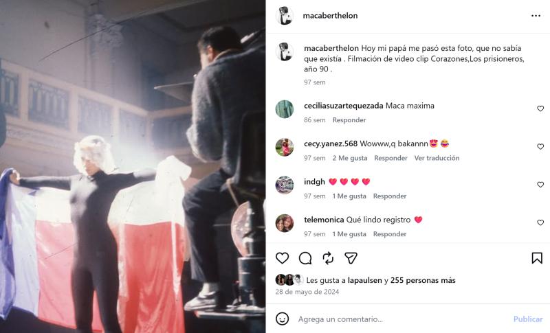 Macarena durante el rodaje de “Corazones Rojos” de Los Prisioneros | Instagram