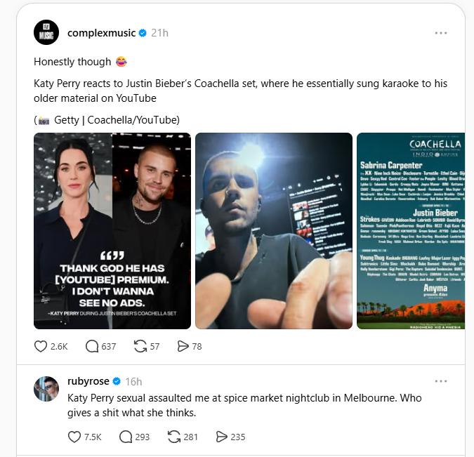 Ruby Rose denuncia a Katy Perry de agresión sexual | Threads