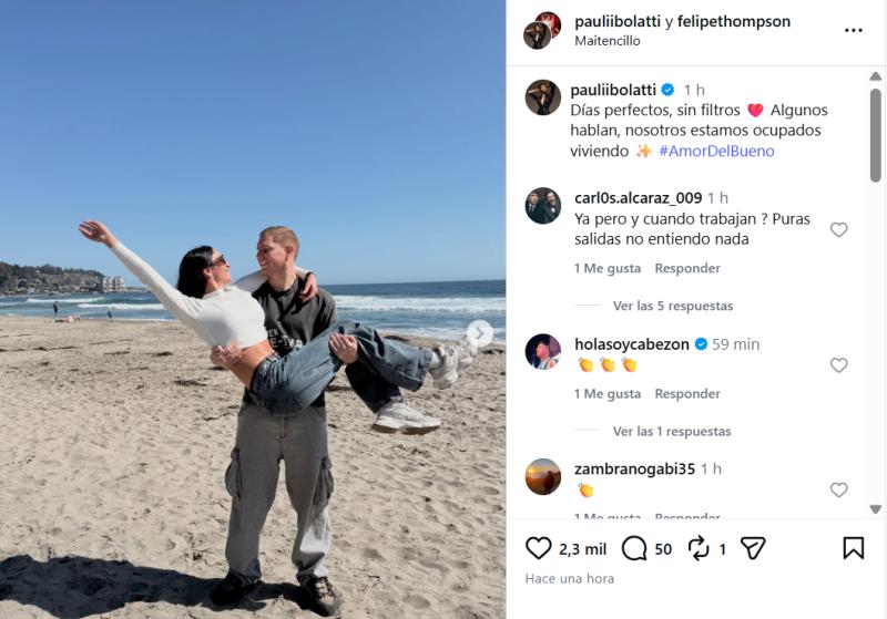 Paula Bolatti reacciona a rumores de infidelidad de Felipe Thompson - Créditos: Instagram