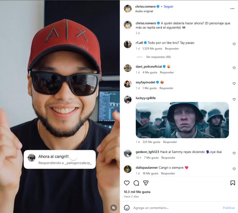 Cristóbal Romero en Instagram | Sebastián Leiva (Cangri) hecho con IA