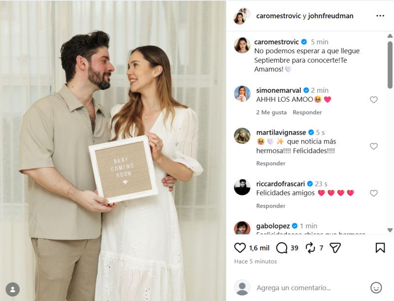 Carolina Mestrovic anuncia que espera hijo junto a Jonathan Freudman - Créditos: Instagram