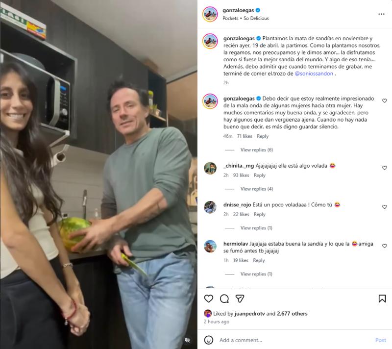 Gonzalo Egas defiende a su pareja en Instagram