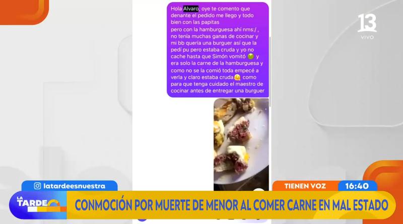 Niño de 8 años muere tras comer hamburguesa cruda | Captura La Tarde es Nuestra