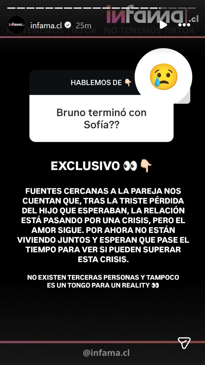 Aseguran que Bruno Zaretti y Sofía Bascuñán atraviesan crisis | Infama | Instagram