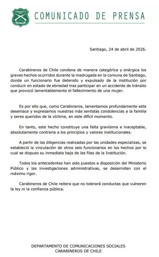 Comunicado de Carabineros de Chile.