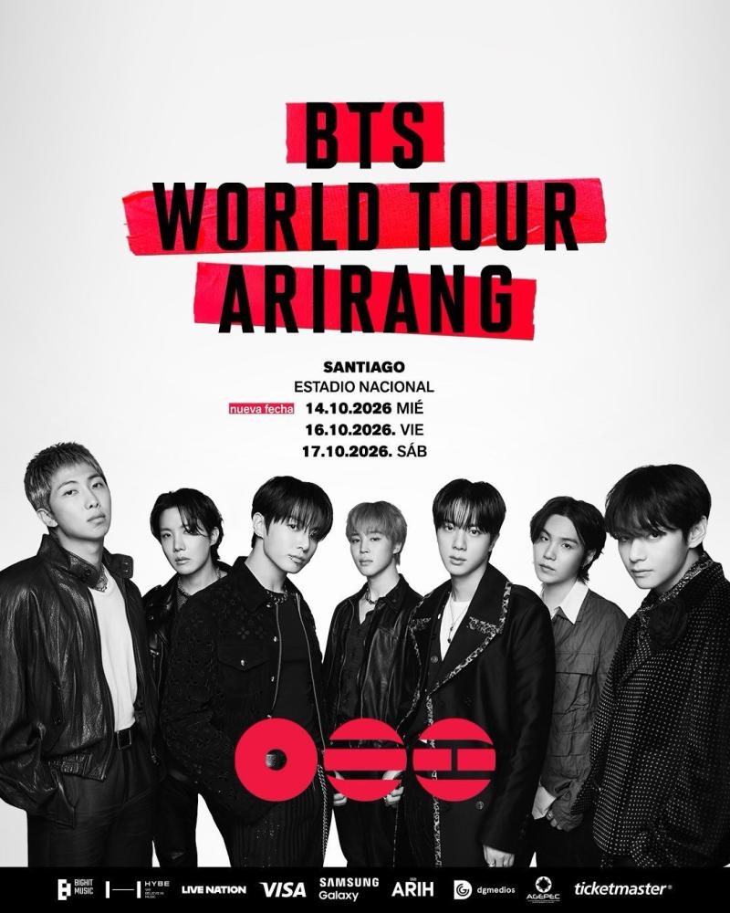 Afiche del tour de BTS en Chile con las nuevas fechas. Créditos: Ticketmaster.