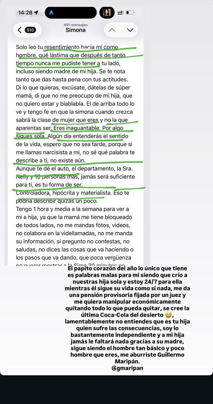 El mensaje que compartió Loreto Inostroza contra Guillermo Maripán - Instagram