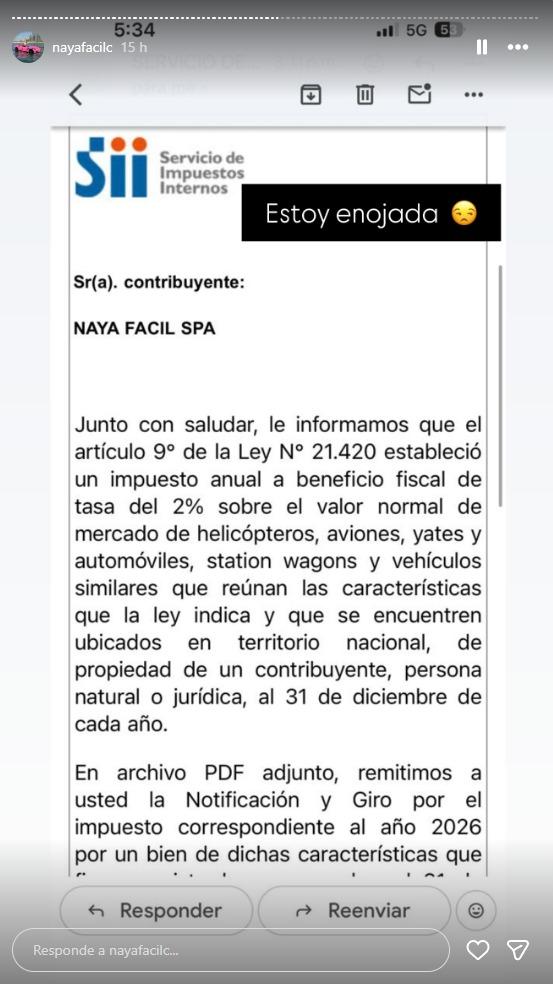 Naya Fácil en sus historias de Instagram