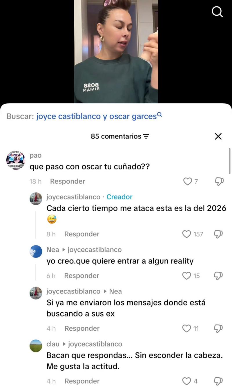 Joyce Castiblanco reacciona a polémica con su cuñado Óscar Garcés - Tiktok