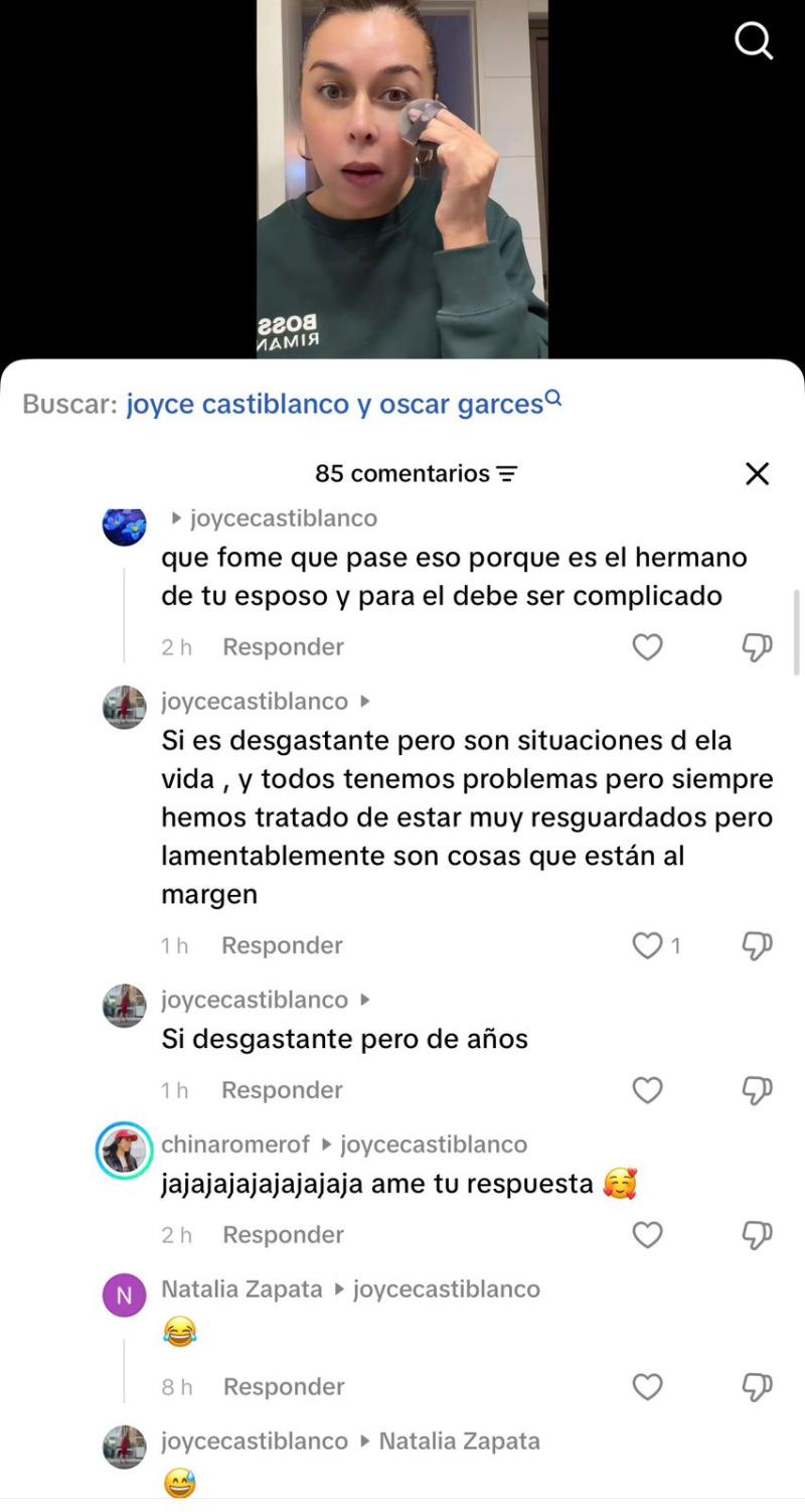 Joyce Castiblanco reacciona a polémica con su cuñado Óscar Garcés - Tiktok