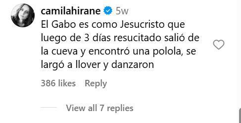 Comentario de Camila Hirane en fotografía de Gabriel Urzúa | Instagram