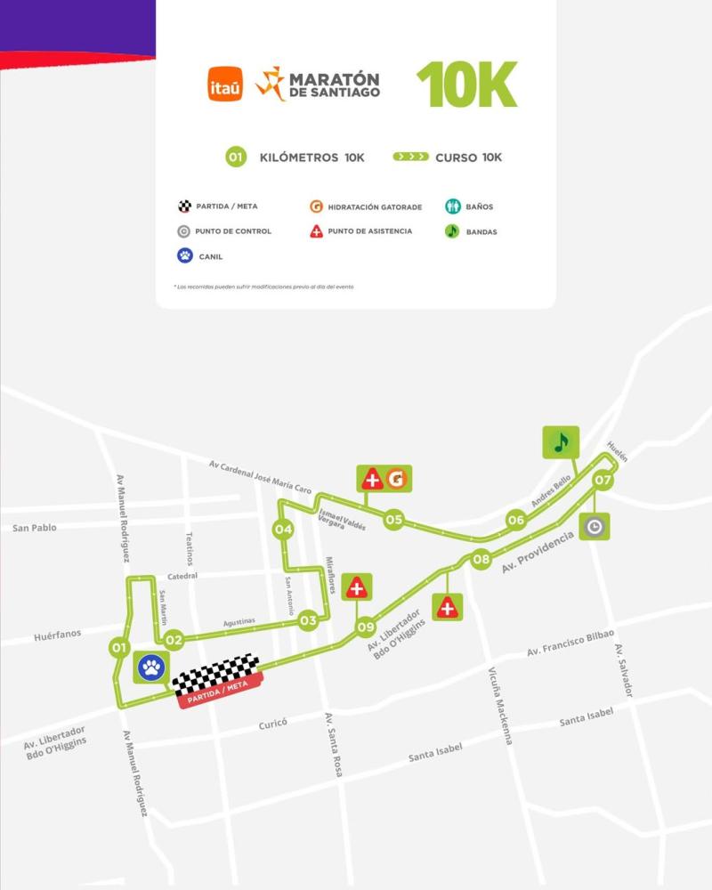 Recorrido de los 10K de la Maratón de Santiago 2026