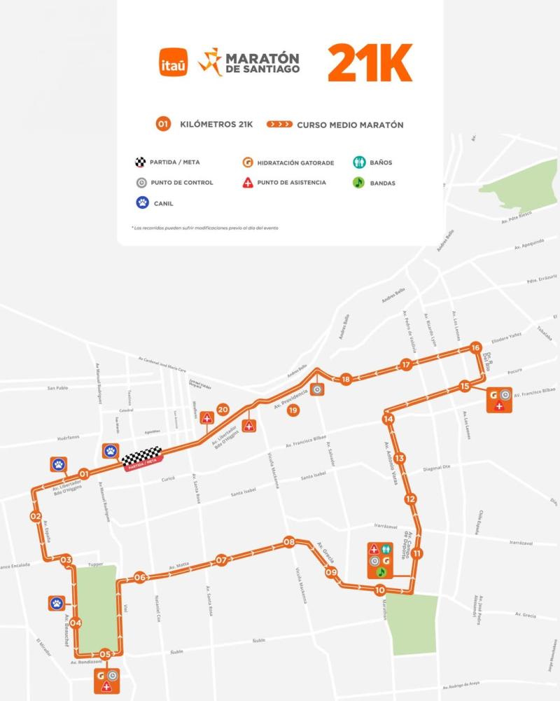 Recorrido de los 21K de la Maratón de Santiago 2026