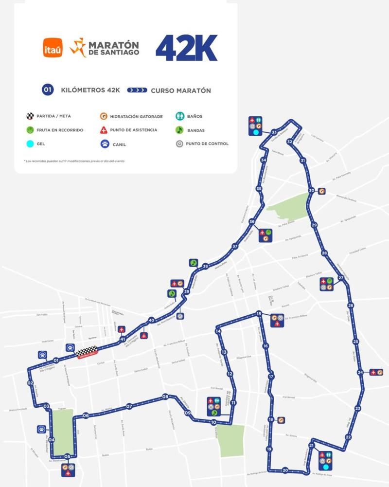 Recorrido de los 42K de la Maratón de Santiago 2026