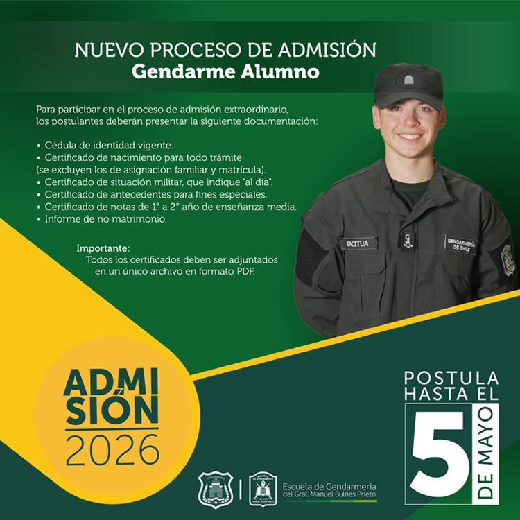 Escuela de Gendarmería abre su admisión 2026