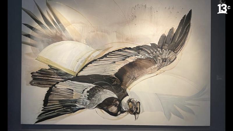 Cóndor en lienzo. Pintado por la artista Ángela Leible y expuesto en el Centro Cultural de Lo Barnechea. Créditos: 13C.