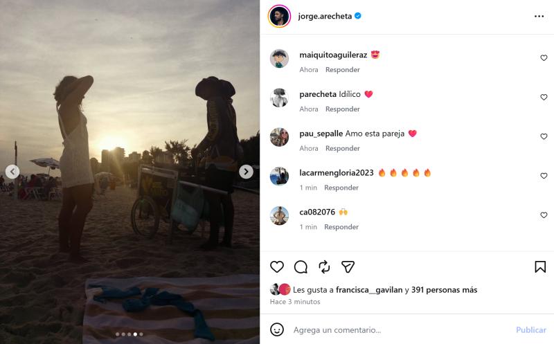 Publicación de Jorge Arecheta donde aparece una joven de pelo corto con el mismo vestido de Bernasconi | Instagram