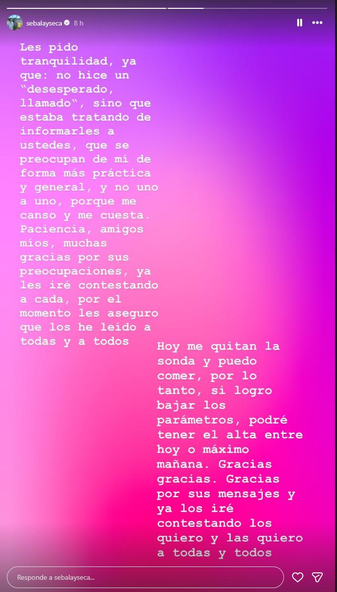 Sebastián Layseca actualiza su estado de salud | Instagram