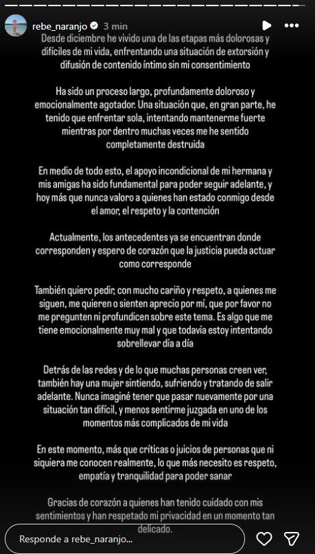 Rebeca Naranjo reveló situación de extorsión en medio de rumores con Nano Calderón | Instagram