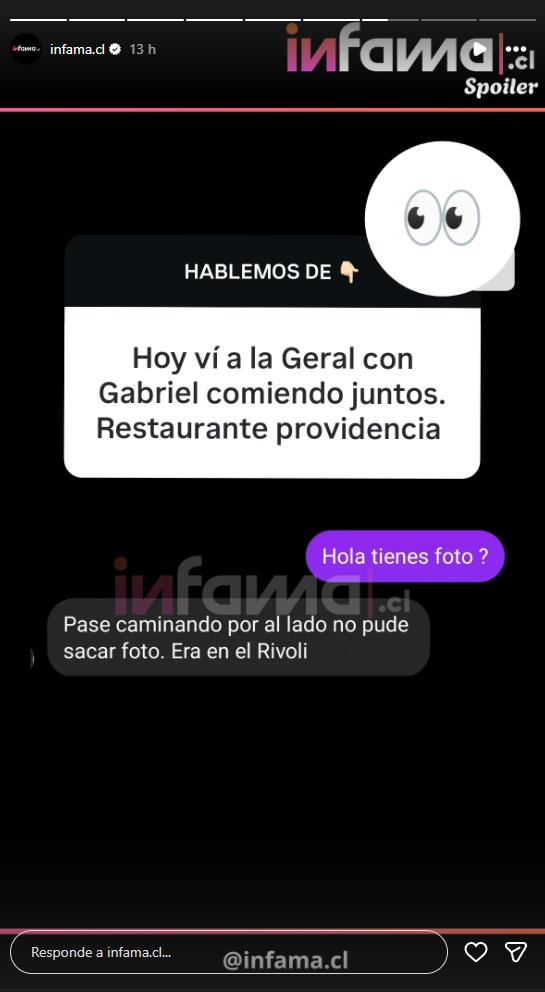 Gabriel Urzua y Geraldine Muñoz fueron vistos juntos y crecen rumores de relación | Instagram