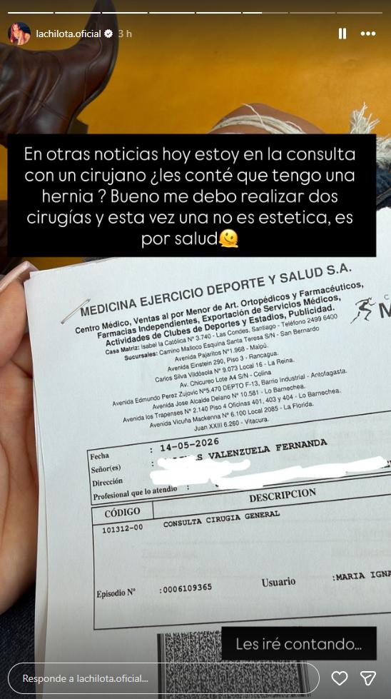 Chilota preocupa tras revelar que debe someterse a una cirugía | Instagram