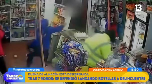 Lampa: dueña de almacén se defendió a botellazos de un robo.