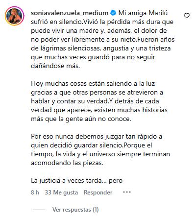 Comentario de médium en post de madre de Javiera Suárez | Instagram