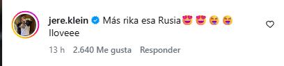 Comentario de Jere Klein en publicación de su pareja | Instagram