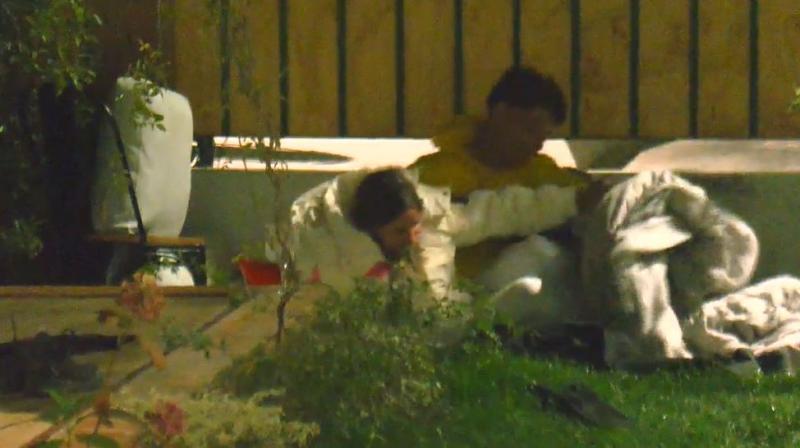 Bimza y Cata acostados en el patio de "Vecinos al límite"
