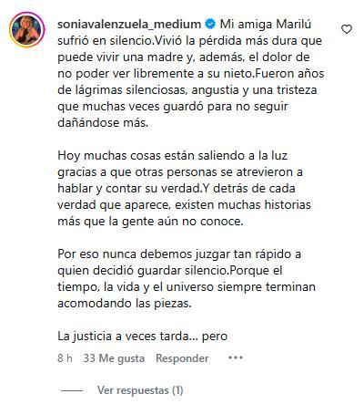 Comentario de médium en post de madre de Javiera Suárez | Instagram