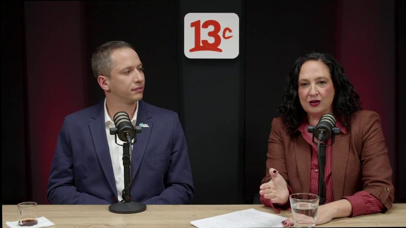 Felipe Ríos, jefe de Asuntos Públicos y Comunitarios de Empresas Melón, y Daniela Yazigi, conductora de Impacto en 10 minutos. Créditos: 13C.