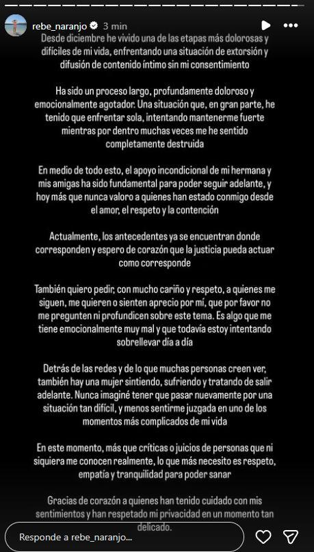 Rebeca Naranjo reveló situación de extorsión en medio de rumores con Nano Calderón | Instagram