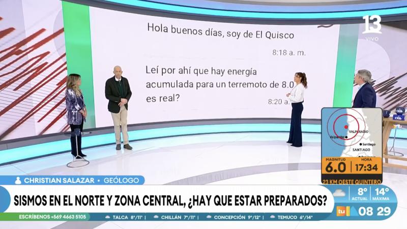 El geólogo Christian Salazar habla de las probabilidades de un terremoto en la zona central.