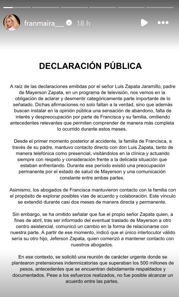 Comunicado de Fran Maira