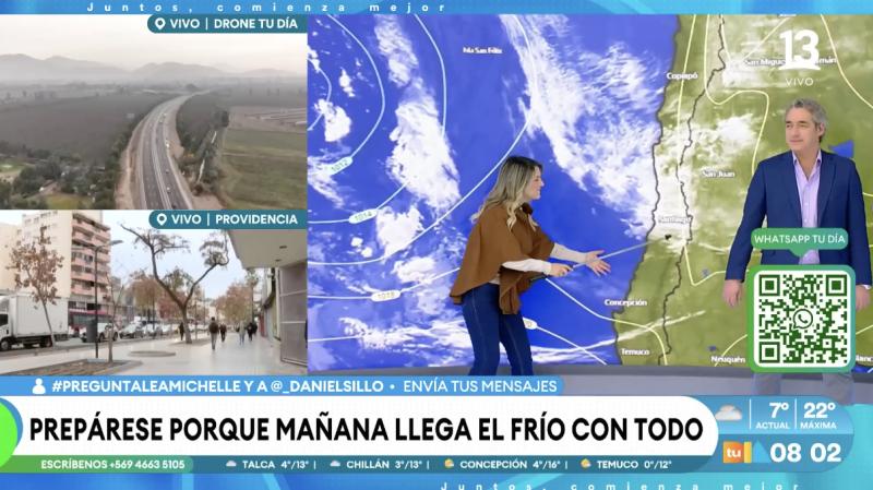 Michelle Adam anuncia lluvias en distintas regiones de Santiago.