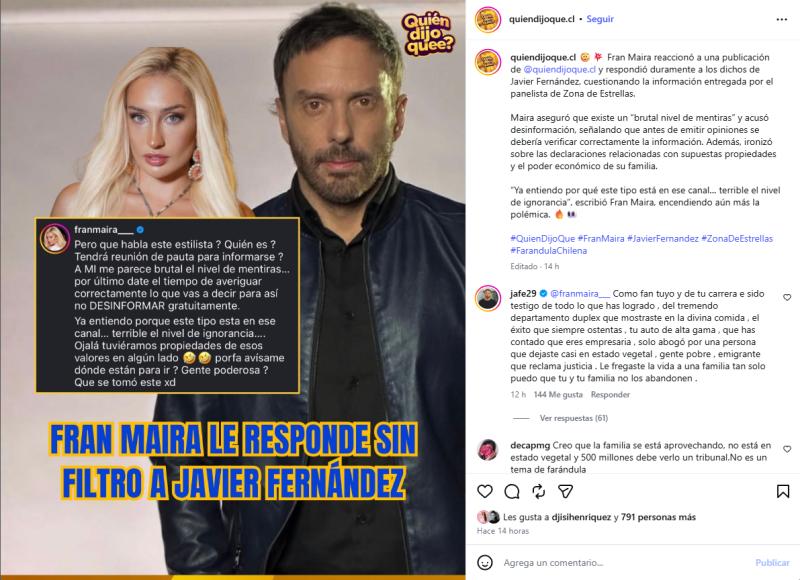 El descargo de Fran Maira y su férrea defensa a su padre | Instagram