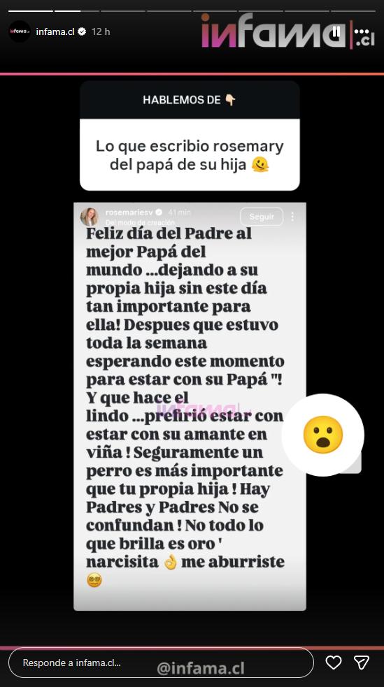 Rosemarie lanza duro descargo contra expareja | Instagram