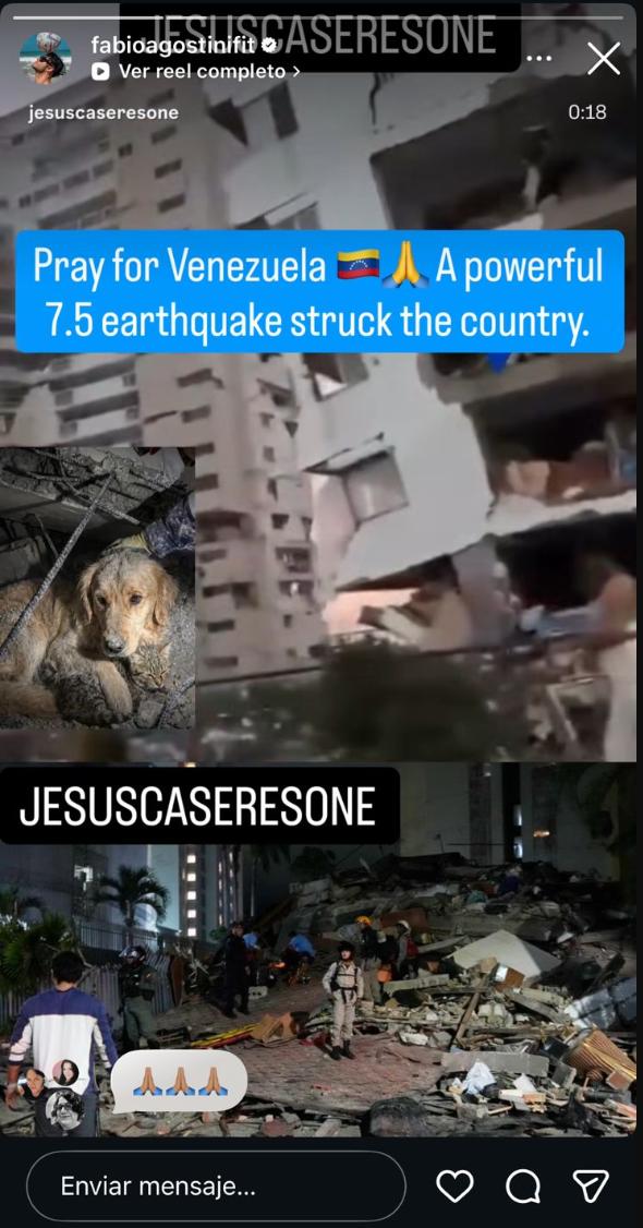 Fabio Agostini envía mensaje por terremoto en Venezuela | Instagram