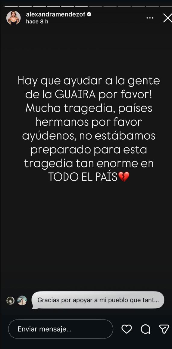 Alexandra Méndez envía mensaje por terremoto en Venezuela | Instagram