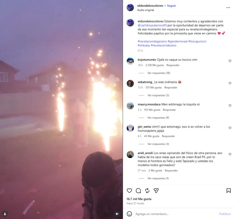 Comentarios en revelación de género de Carlos Palacios | Instagram