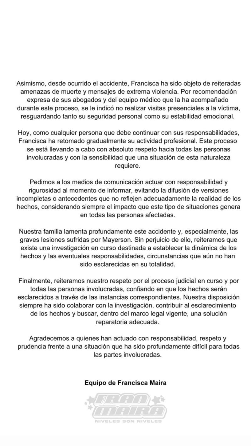 Fran Maira reveló millonaria cifra que habría pedido familia de Mayerson | Instagram
