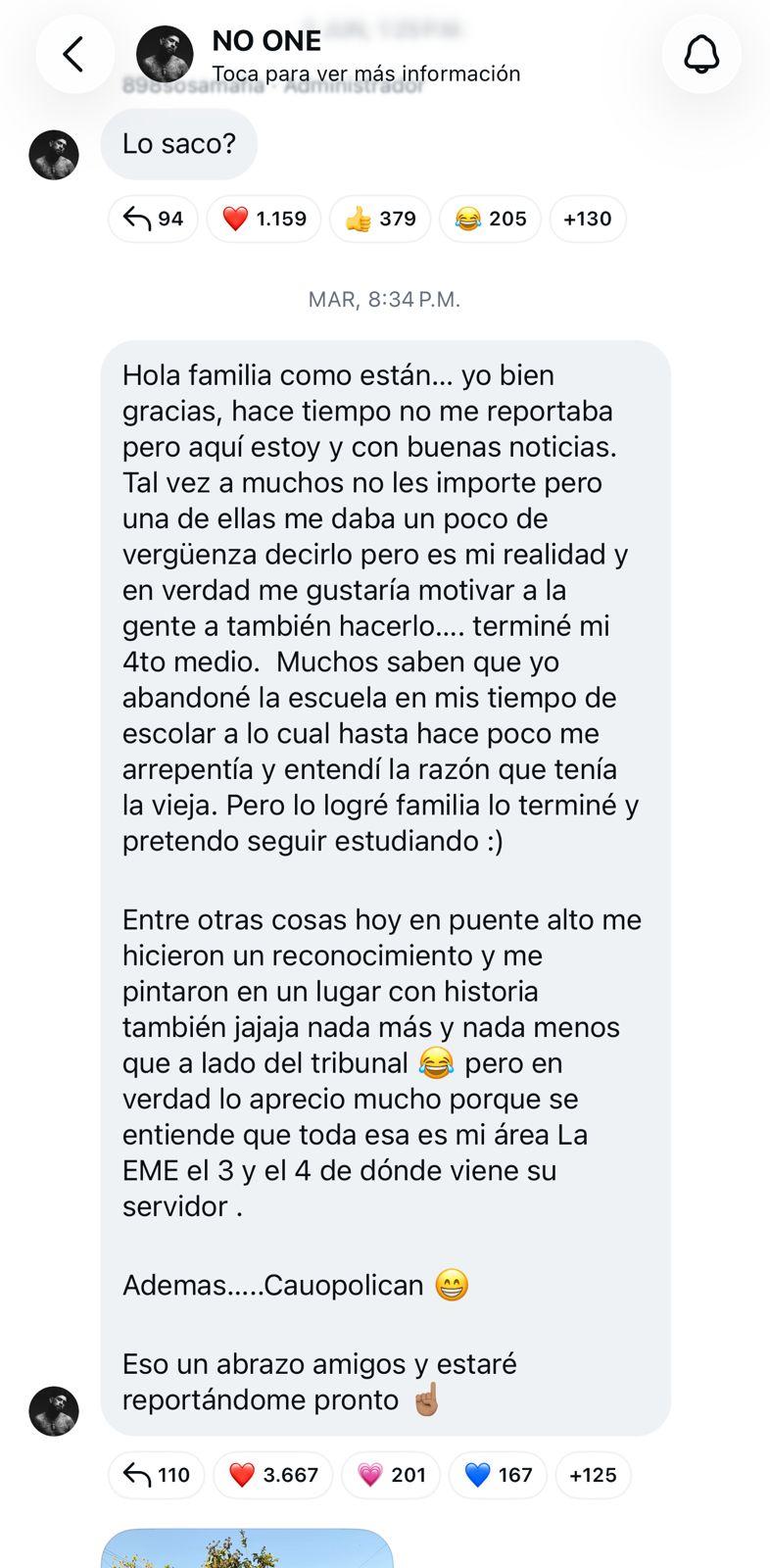 Artista Julianno Sosa revela que finalizó enseñanza media | Instagram