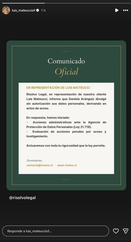 Luis Mateucci anuncia posibles acciones legales contra Aránguiz | Instagram