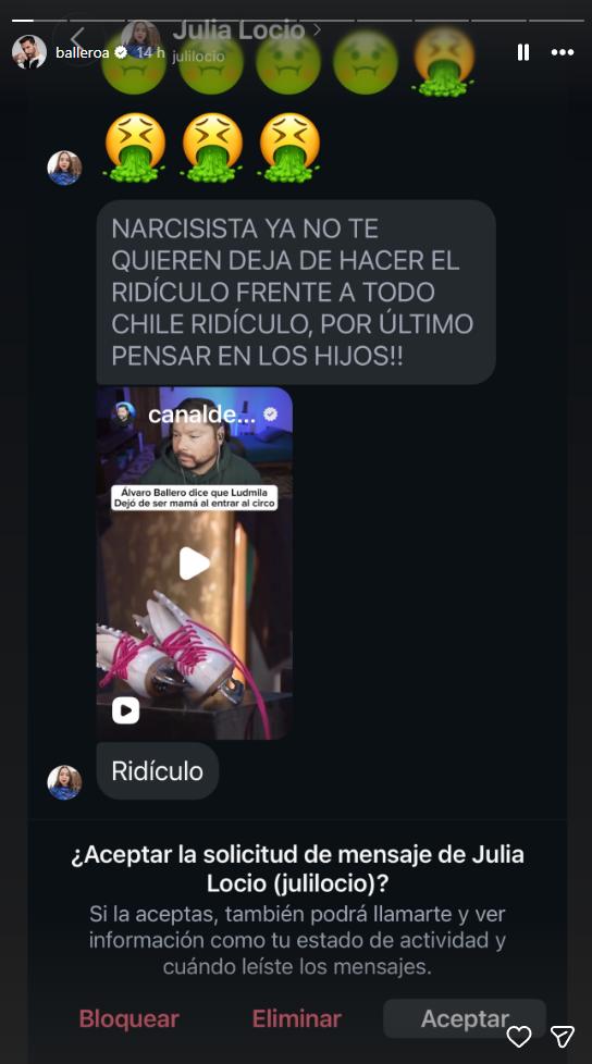 Mensajes que recibió Álvaro Ballero tras dichos sobre Ludmila | Instagram