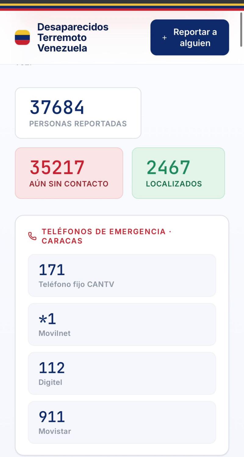 Página web para reportar desaparecidos en Venezuela