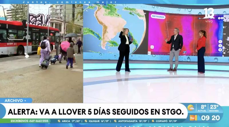 Michelle Adam entrega el pronóstico del tiempo para la Región Metropolitana: lluvias cinco días seguidos.