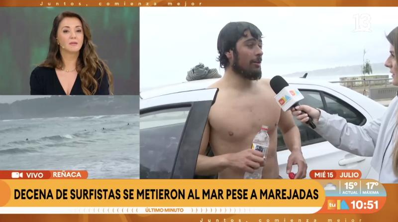 Reñaca: surfistas entran al mar pese a alerta de marejadas.