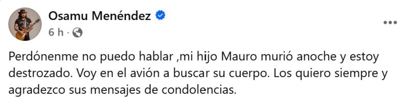 El mensaje de Osamu Menédez / Facebook