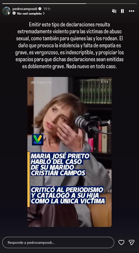 Pedro Campos cuestiona dichos de María José Prieto | Instagram