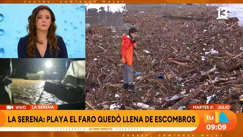 Playa El Faro de La Serena quedó llena de basura tras sistema frontal